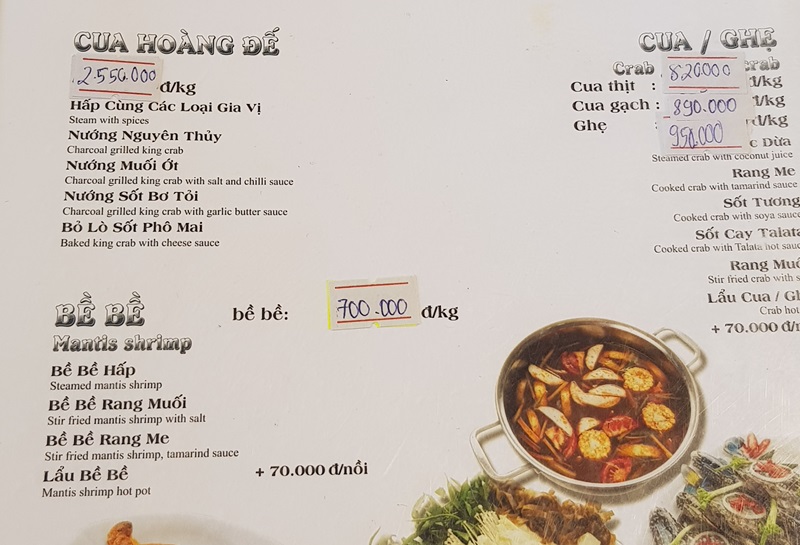 Menu nhà hàng Talata Hạ Long.