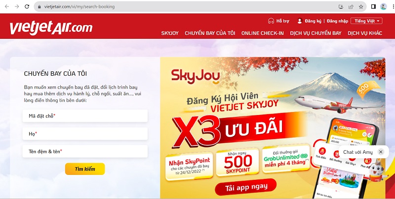 Cách hoàn vé máy bay Vietjet trực tuyến trên website