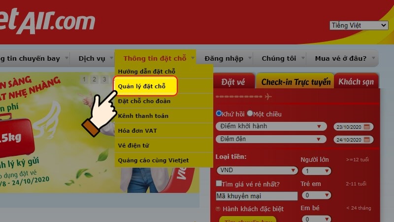 Cách mua thêm hành lý ký gửi Vietjet qua online