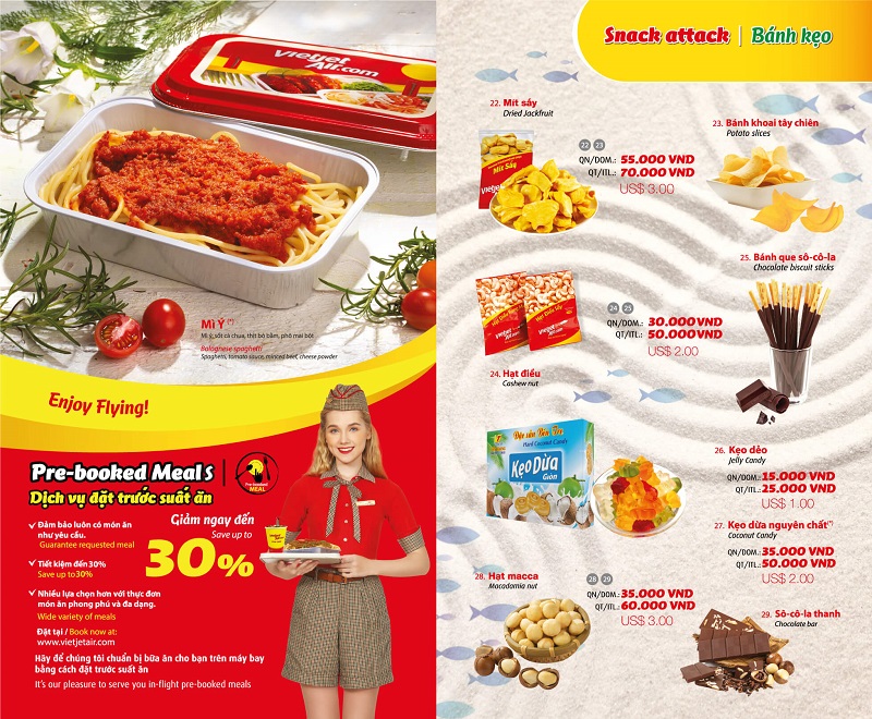 Menu cụ thể đồ ăn trên máy bay Vietjet